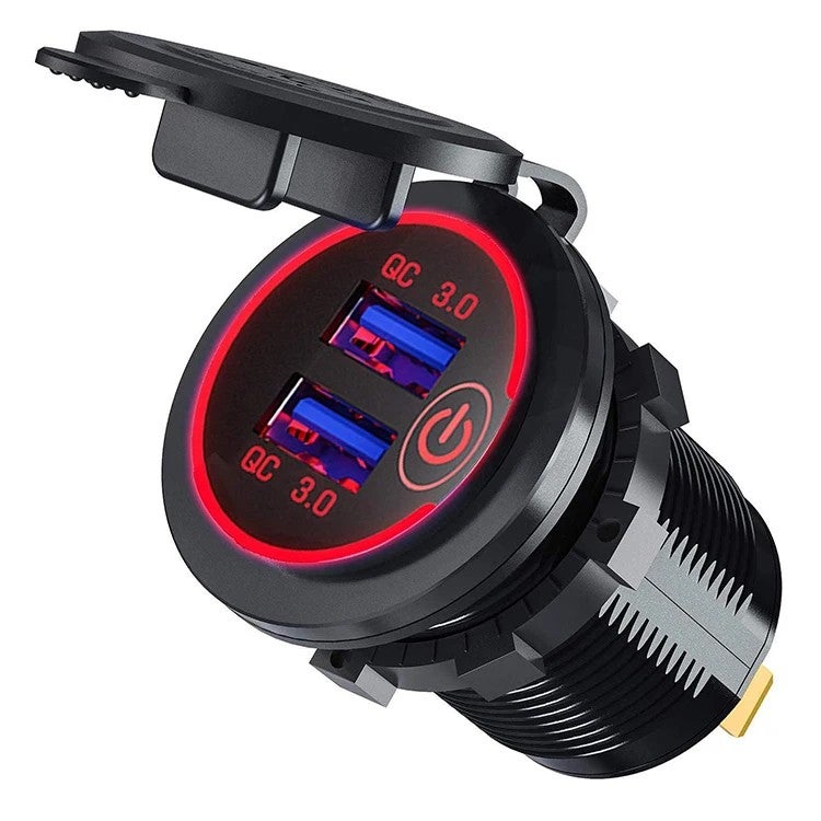 Bluejw 36W QC 3.0 Dual USB Car Charger Socket with Touch Switch, 12V/24V Fast Charger for Truck, Motorcycle, Marine, Boat - Automobile Chargers - Image 1